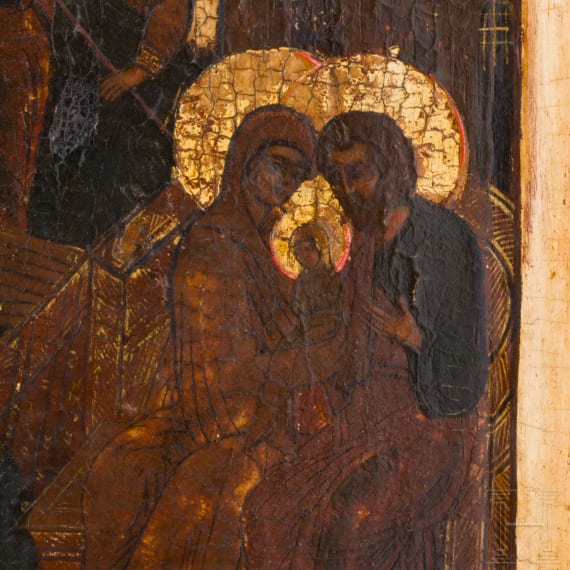 An icon showing the nativity of the Mother of God, Russia, circa 1600