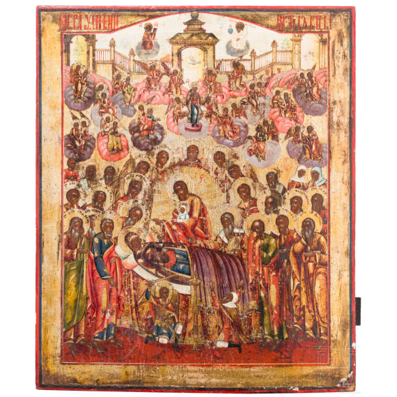 A large icon showing the Dormition of the Mother of God, Russia, Vetka, late 19th century