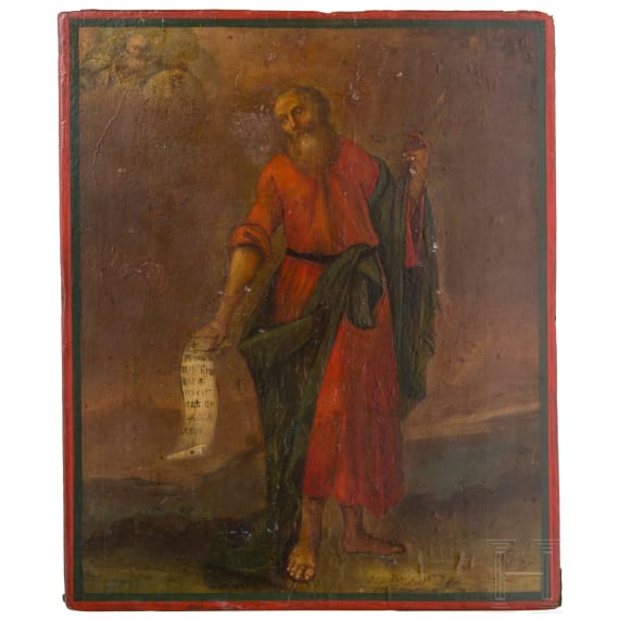 A rare icon showing Prophet Saint Elijah with silver oklad, Russia, mid 19th century (icon), Kursk, G. Shang, 1857 (oklad)