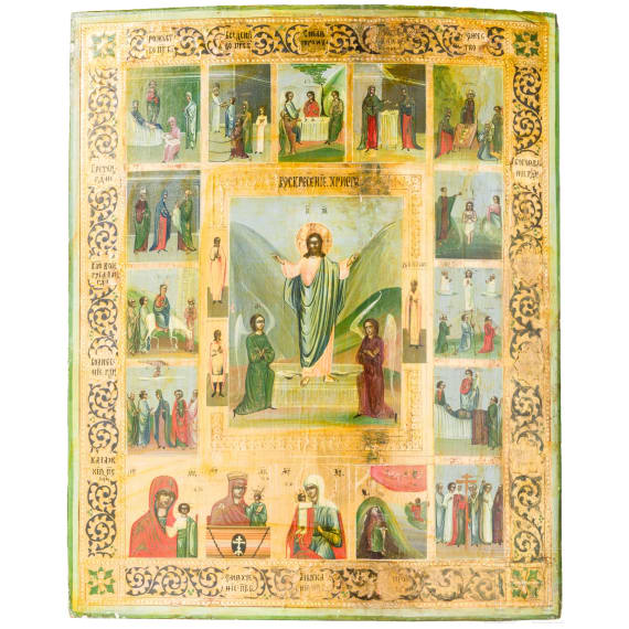 A large icon showing the Resurrection of Christ, Russia, circa 1900