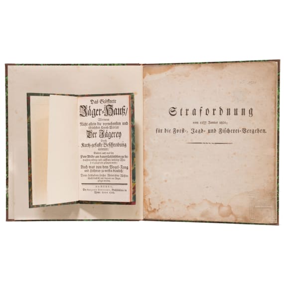 &lsquo;The Open Hunter's Cabin&rsquo; and a set of hunting regulations, German, dated 1706 and 1820