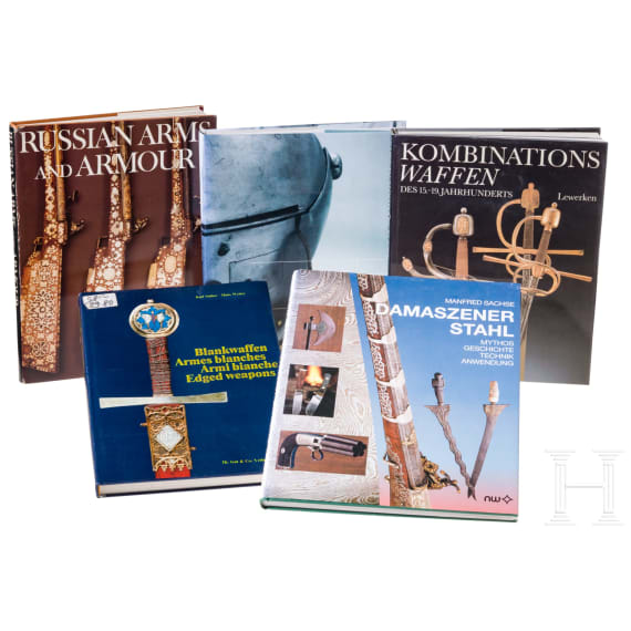 A collection of books on the subject of edged weapons and armour
