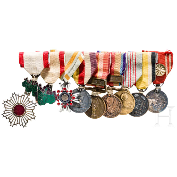 A large medal bar with 9 decorations