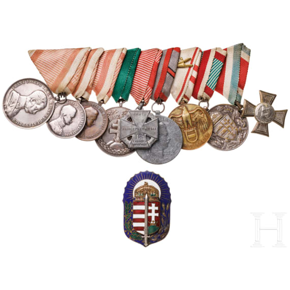 A nine-piece medal bar and a Hungarian badge