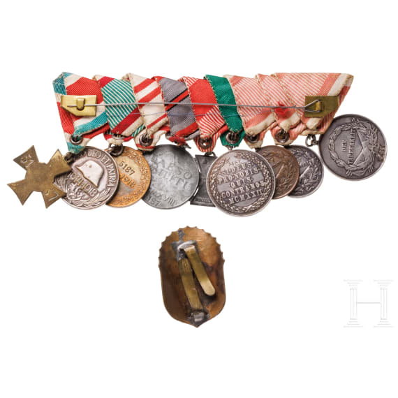 A nine-piece medal bar and a Hungarian badge
