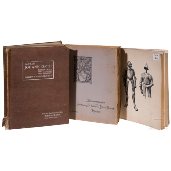 Three auction catalogs on the subject of art and antique weapons, early 20th century