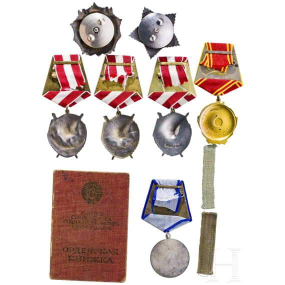 A group of six Russian orders and one medal, complete with award booklet, circa 1943