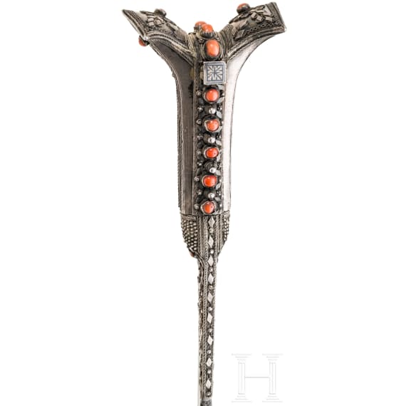 A silver mounted and coral studded yatagan, Crete, dated 1796