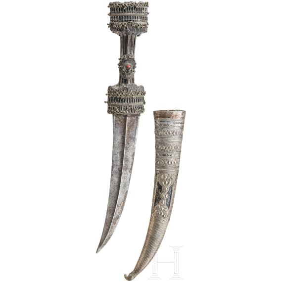 A large silver mounted Ottoman khandjar, 1st half of the 19th century