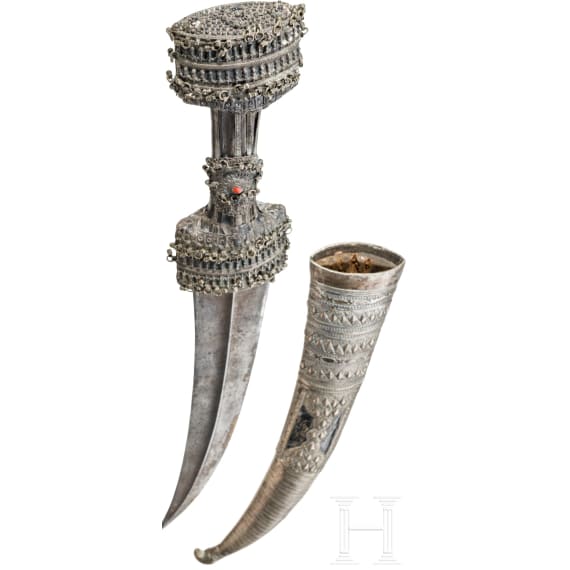 A large silver mounted Ottoman khandjar, 1st half of the 19th century