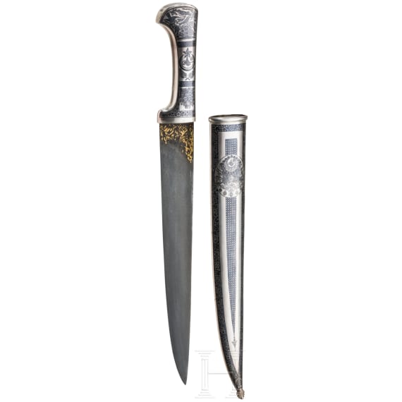 A fine Ottoman silver-mounted, finely nielloed kard, from the reign of Abd&uuml;lhamid II, late 19th century