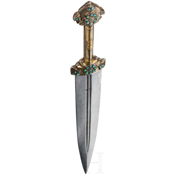 A gilt Ottoman kindjal set with turquoises, dated 1903