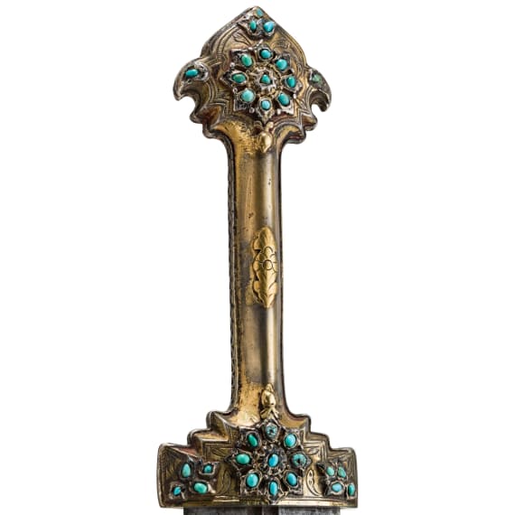 A gilt Ottoman kindjal set with turquoises, dated 1903