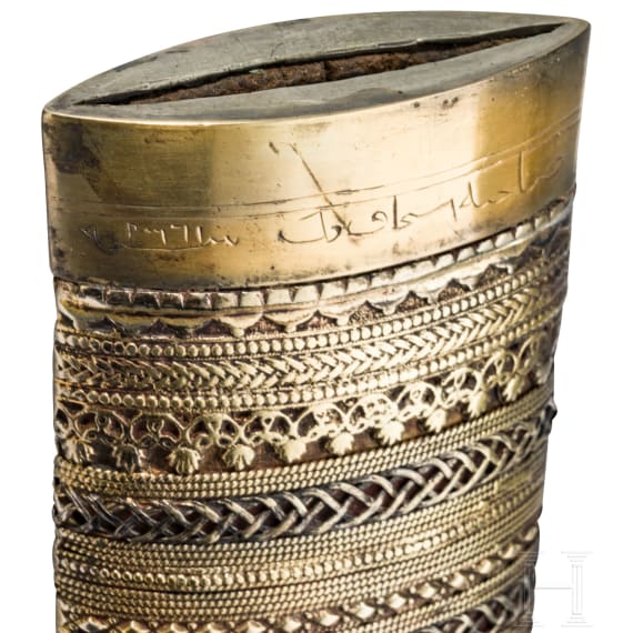 A gilt Ottoman kindjal set with turquoises, dated 1903