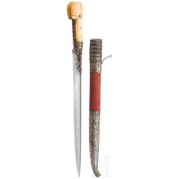 An Ottoman silver mounted yatagan with wooz-blade, ca. 1780
