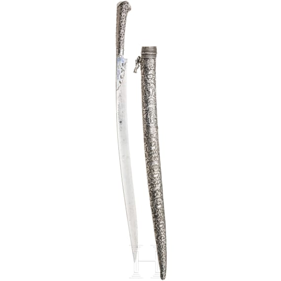 A silver mounted Ottoman Yatagan, dated 1787