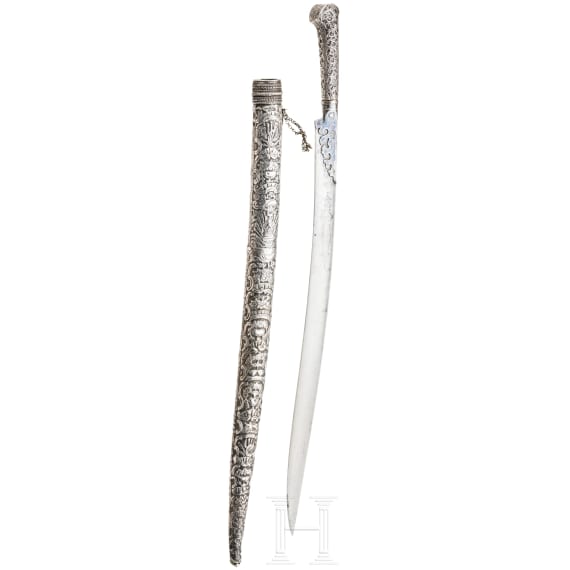 A silver mounted Ottoman Yatagan, dated 1787