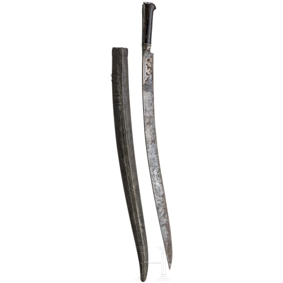 An Ottoman yatagan with nielloed silver mounts, dated 1790