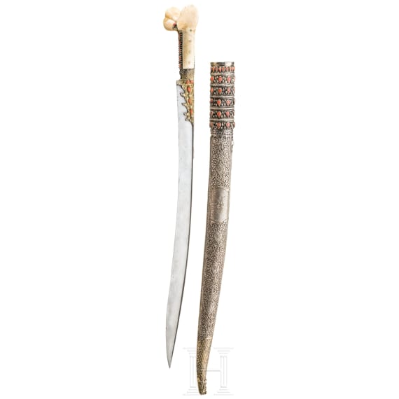 An Ottoman yatagan with wootz blade set with corals, circa 1820