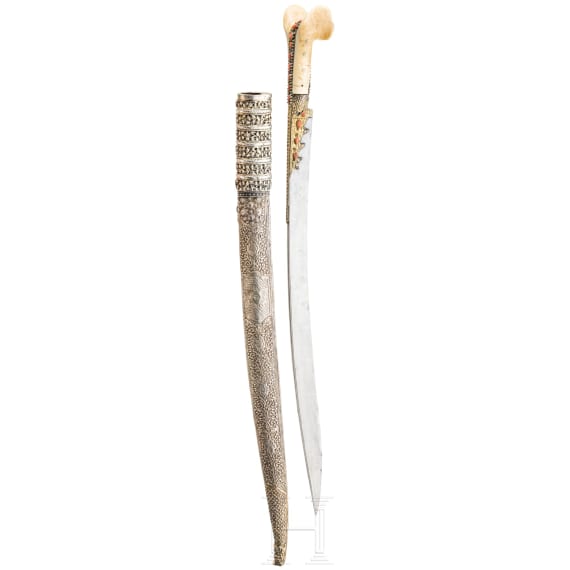An Ottoman yatagan with wootz blade set with corals, circa 1820