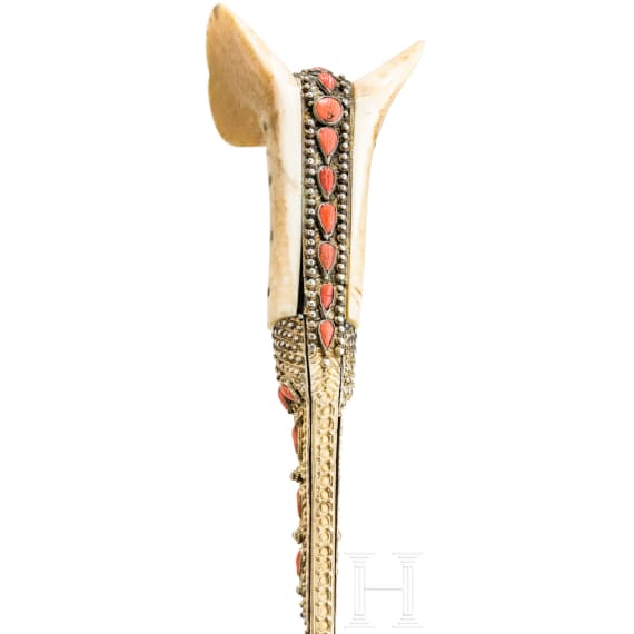 An Ottoman yatagan with wootz blade set with corals, circa 1820