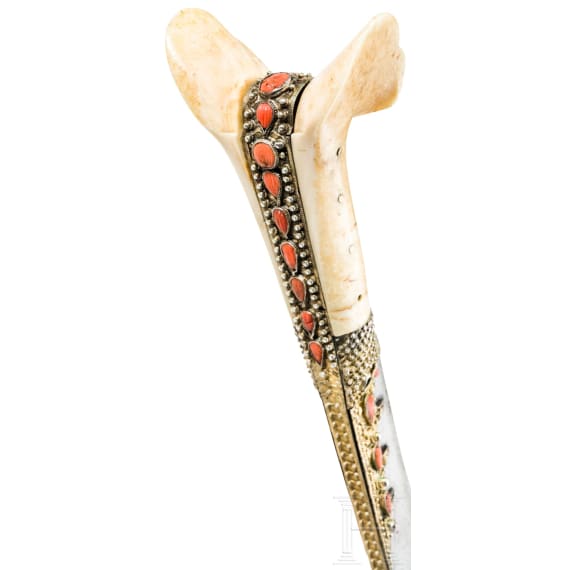 An Ottoman yatagan with wootz blade set with corals, circa 1820