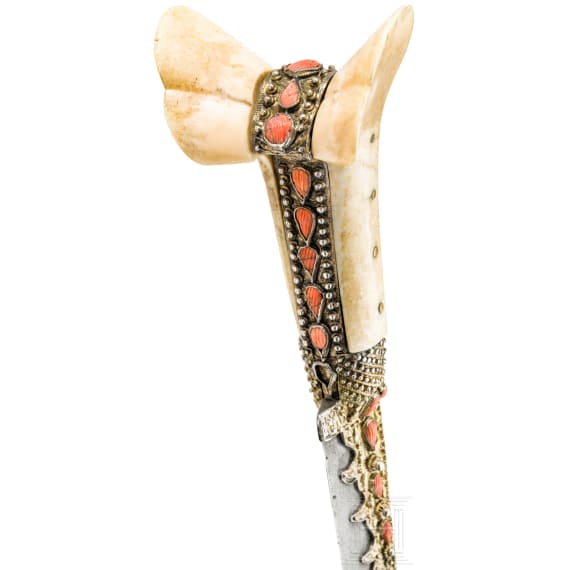 An Ottoman yatagan with wootz blade set with corals, circa 1820