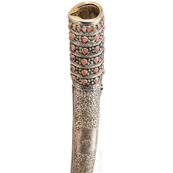 An Ottoman yatagan with wootz blade set with corals, circa 1820