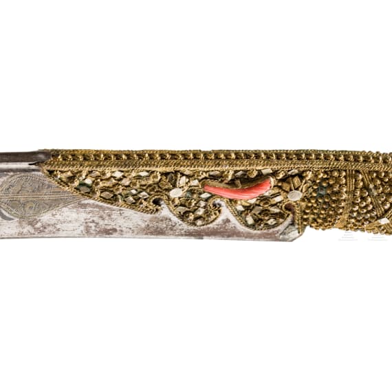 An Ottoman silver-mounted yatagan, set with corals, circa 1840
