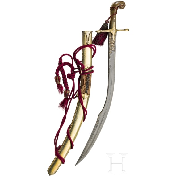 Bedeutender osmanischer Kilij mit geschnittener Wooz-Klinge, Istanbul, um 1800