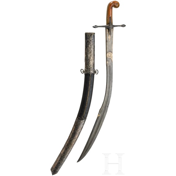 Silbermontierter Kilij mit Wooz-Klinge, osmanisch, um 1830