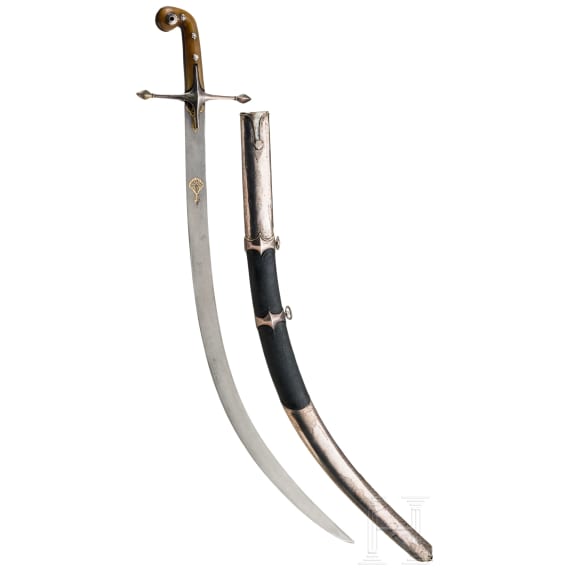 Silbermontierter Shamshir mit hochwertiger Wooz-Klinge, osmanisch, datiert 1817