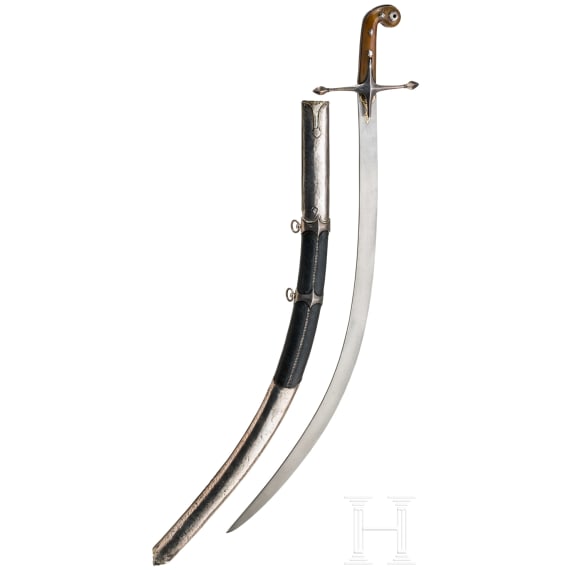 Silbermontierter Shamshir mit hochwertiger Wooz-Klinge, osmanisch, datiert 1817