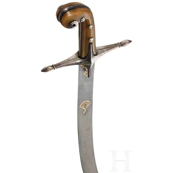 Silbermontierter Shamshir mit hochwertiger Wooz-Klinge, osmanisch, datiert 1817