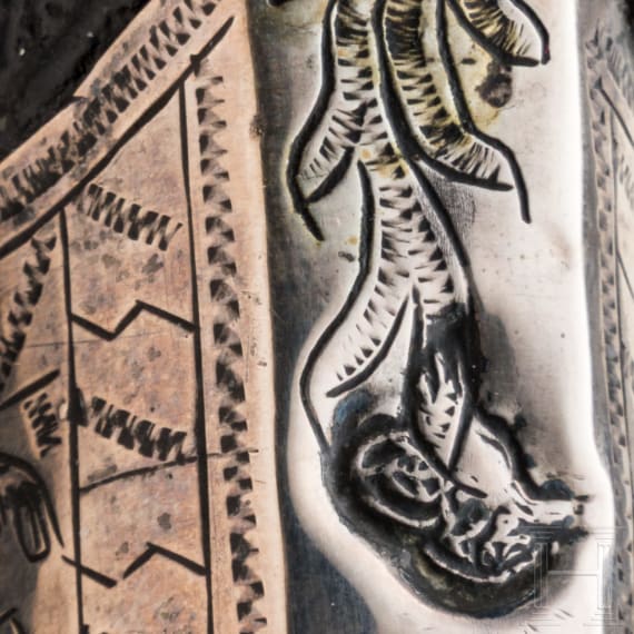 Silbermontierter Shamshir mit hochwertiger Wooz-Klinge, osmanisch, datiert 1817