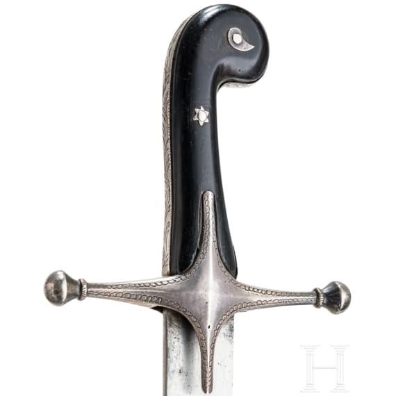 Silbermontierter Shamshir mit geflammter Klinge, osmanisch, Mitte 19. Jhdt.