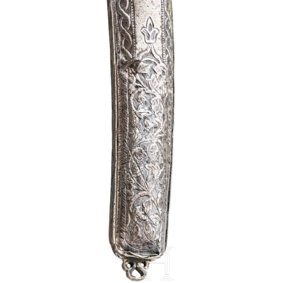 Silbermontierter Shamshir mit geflammter Klinge, osmanisch, Mitte 19. Jhdt.