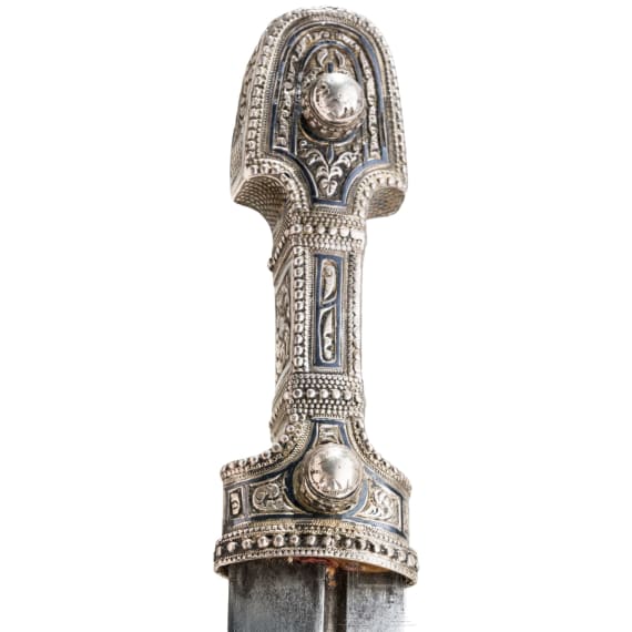 A silver mounted Caucasian kindjal set with turquoises , ca. 1900