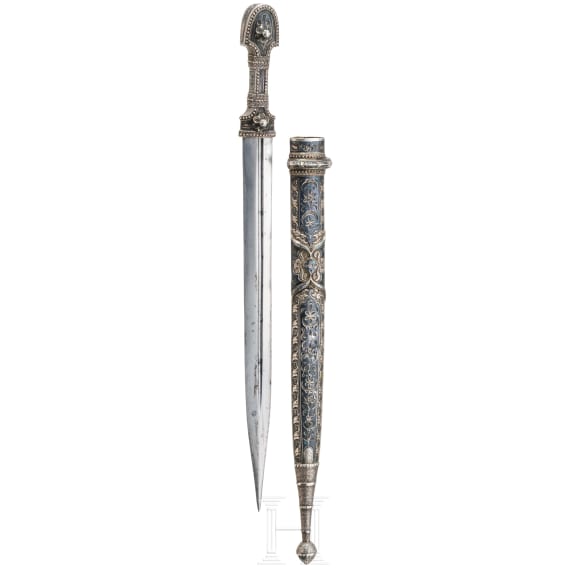 A Caucasian silver mounted Kinzal, dated 1928
