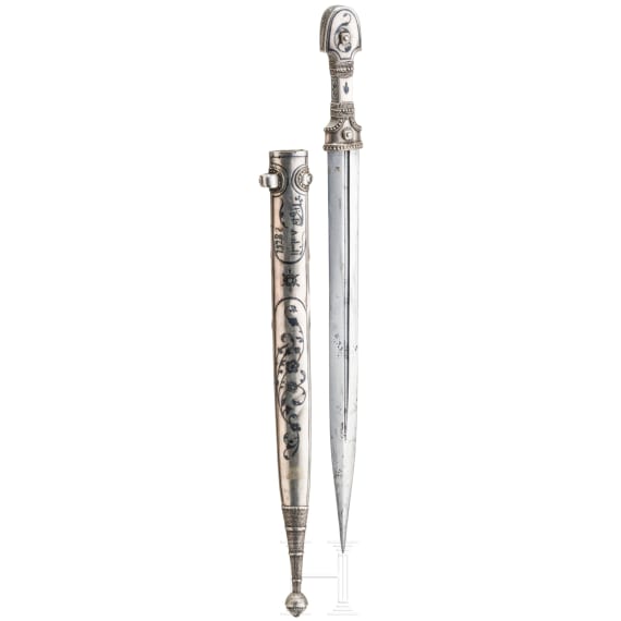 A Caucasian silver mounted Kinzal, dated 1928