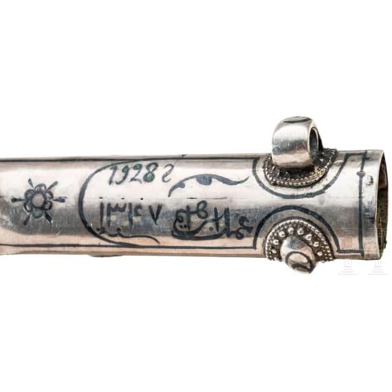 A Caucasian silver mounted Kinzal, dated 1928