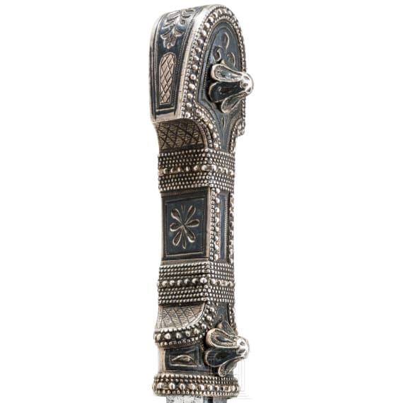 A Caucasian silver mounted Kinzal, dated 1928