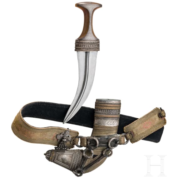 A silver-mounted djambya with rhinoceros horn hilt, Arab Peninsula, circa 1900
