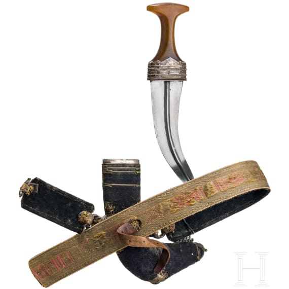 A silver-mounted djambya with rhinoceros horn hilt, Arab Peninsula, circa 1900