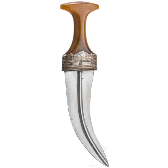 A silver-mounted djambya with rhinoceros horn hilt, Arab Peninsula, circa 1900
