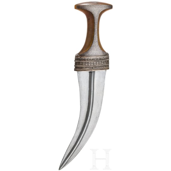 A silver-mounted djambya with rhinoceros horn hilt, Arab Peninsula, circa 1900