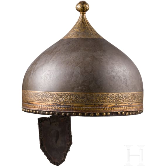 A gold damascened Safavid helmet (kulah khud), 17th century