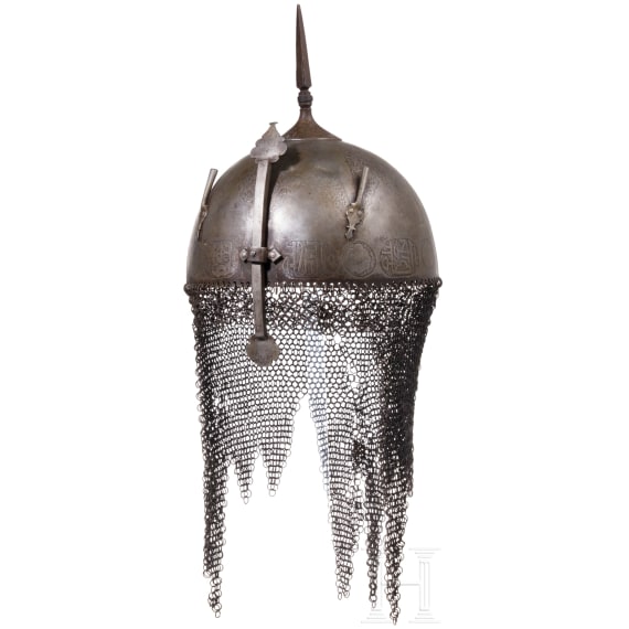 An etched Persian helmet (kulah khud), 19th century