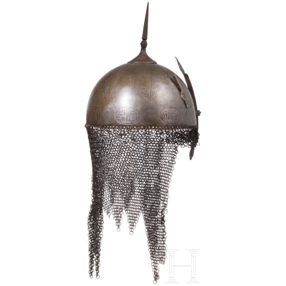 An etched Persian helmet (kulah khud), 19th century