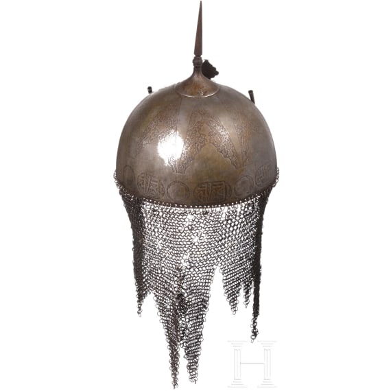 An etched Persian helmet (kulah khud), 19th century